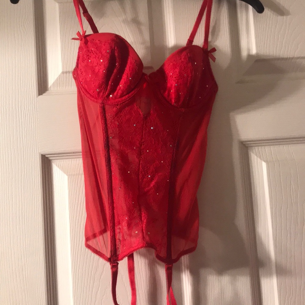 Red Victoria’s Secret bustier with garter